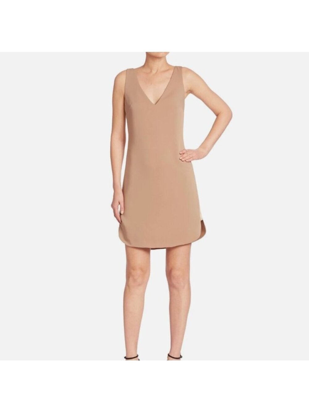 Polo Ralph Lauren Shift Tank Dress Sz 2 Poly Tan Yucatan Satin Trim